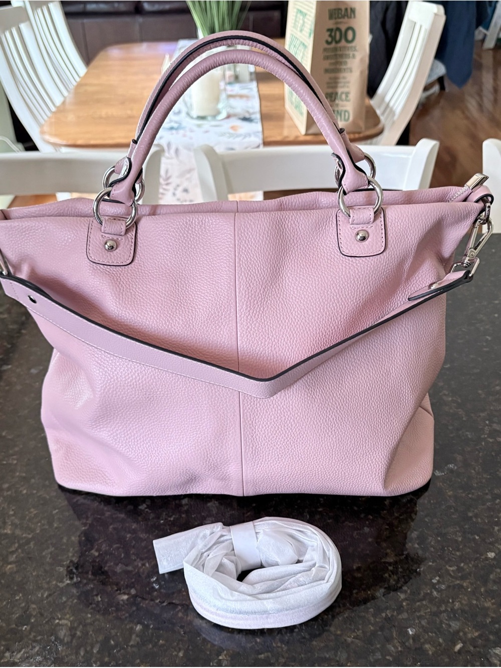 KATTEE ~Soft Pink Large Leather Tote Bag with Top Handles - Picture 2 of 7